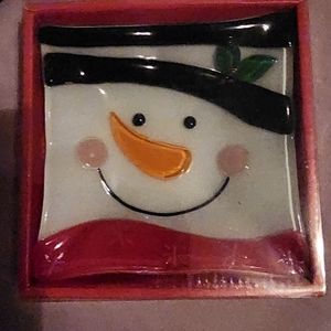 Cute glass snowman dish